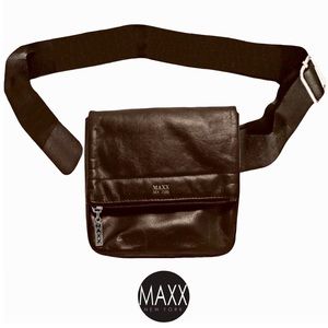 MAXX New York Brown Leather Fanny Pack | Belt Bag Adjustable Buckle Velcro NWOT